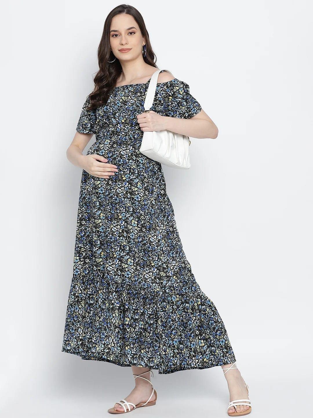 Endearing Sweet Posh Floral Printed Maternity Dress For Moms - oxolloxo