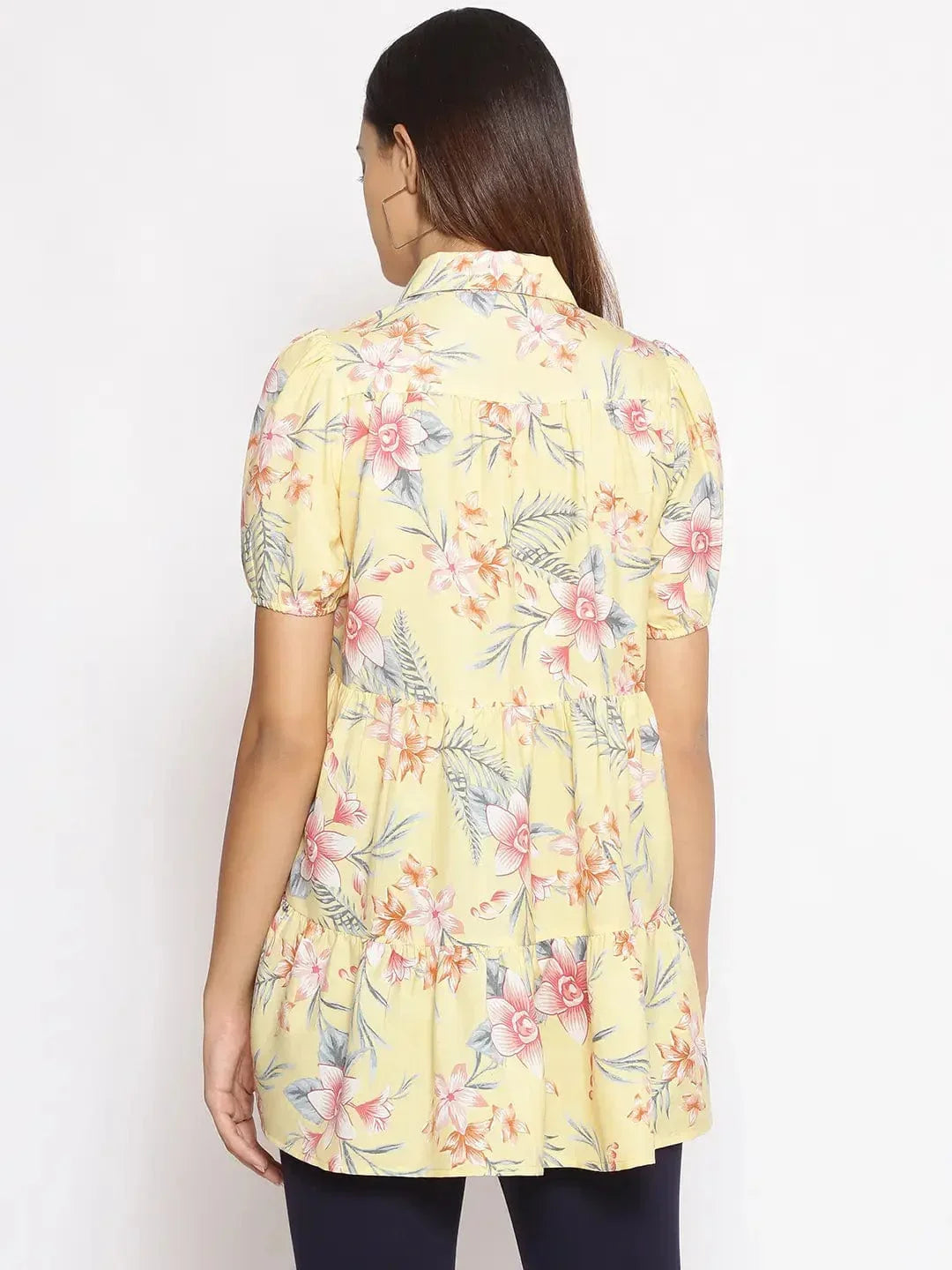 Light Yellow Floral Print Tunic   oxolloxo