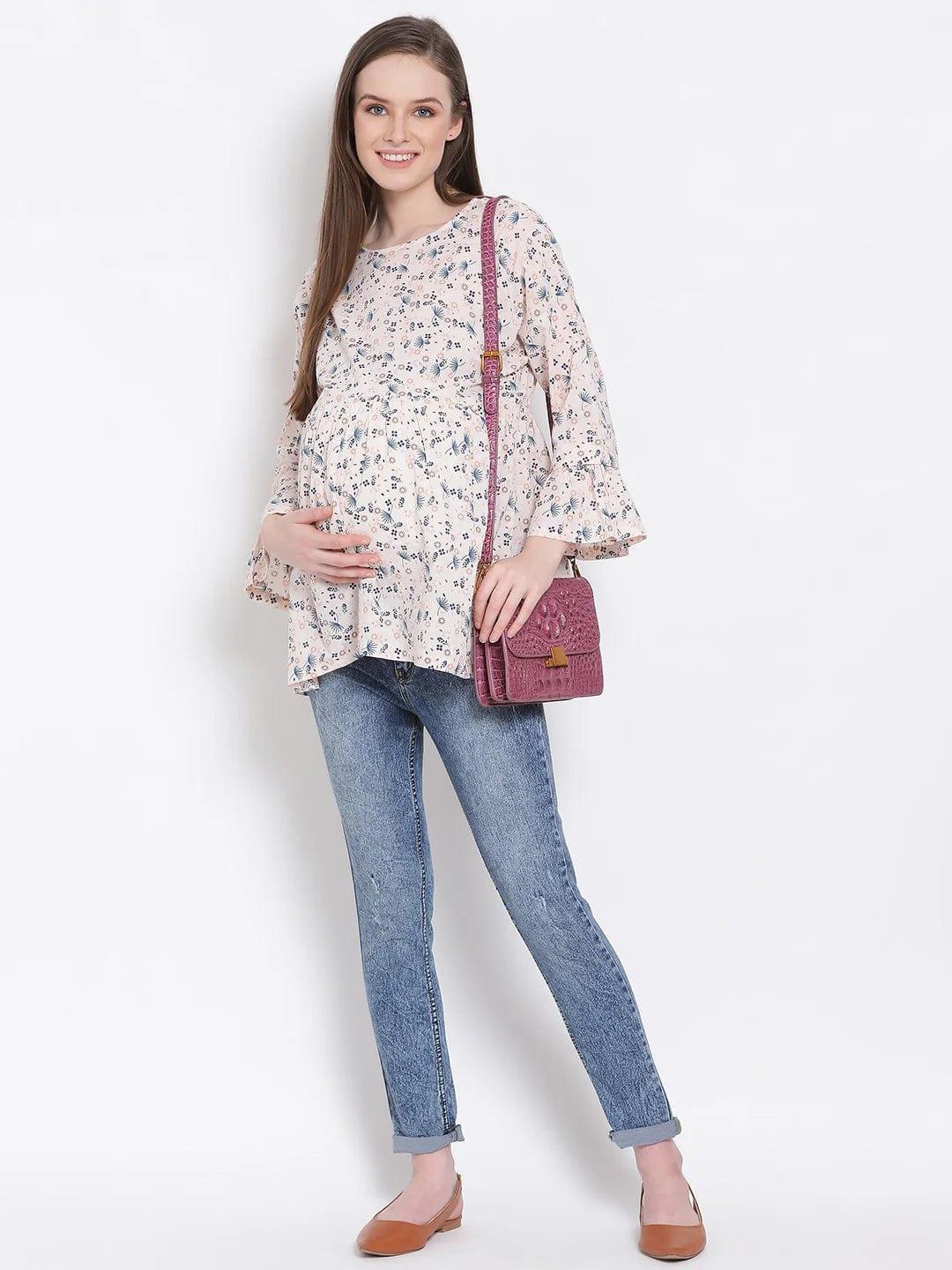 Floral Print Peach Maternity Top For Expecting Mothers Today - oxolloxo