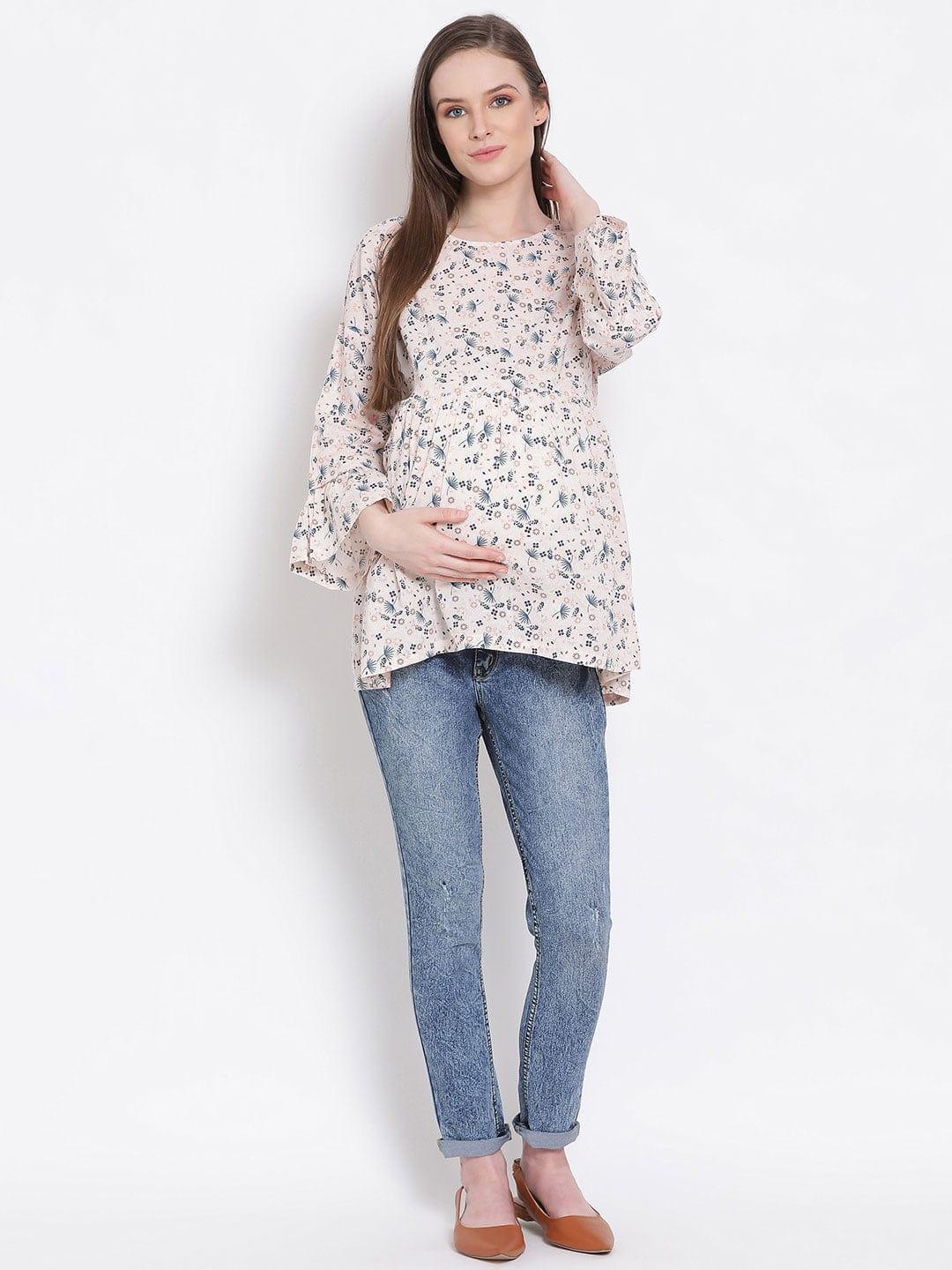 Floral Print Peach Maternity Top For Expecting Mothers Today - oxolloxo