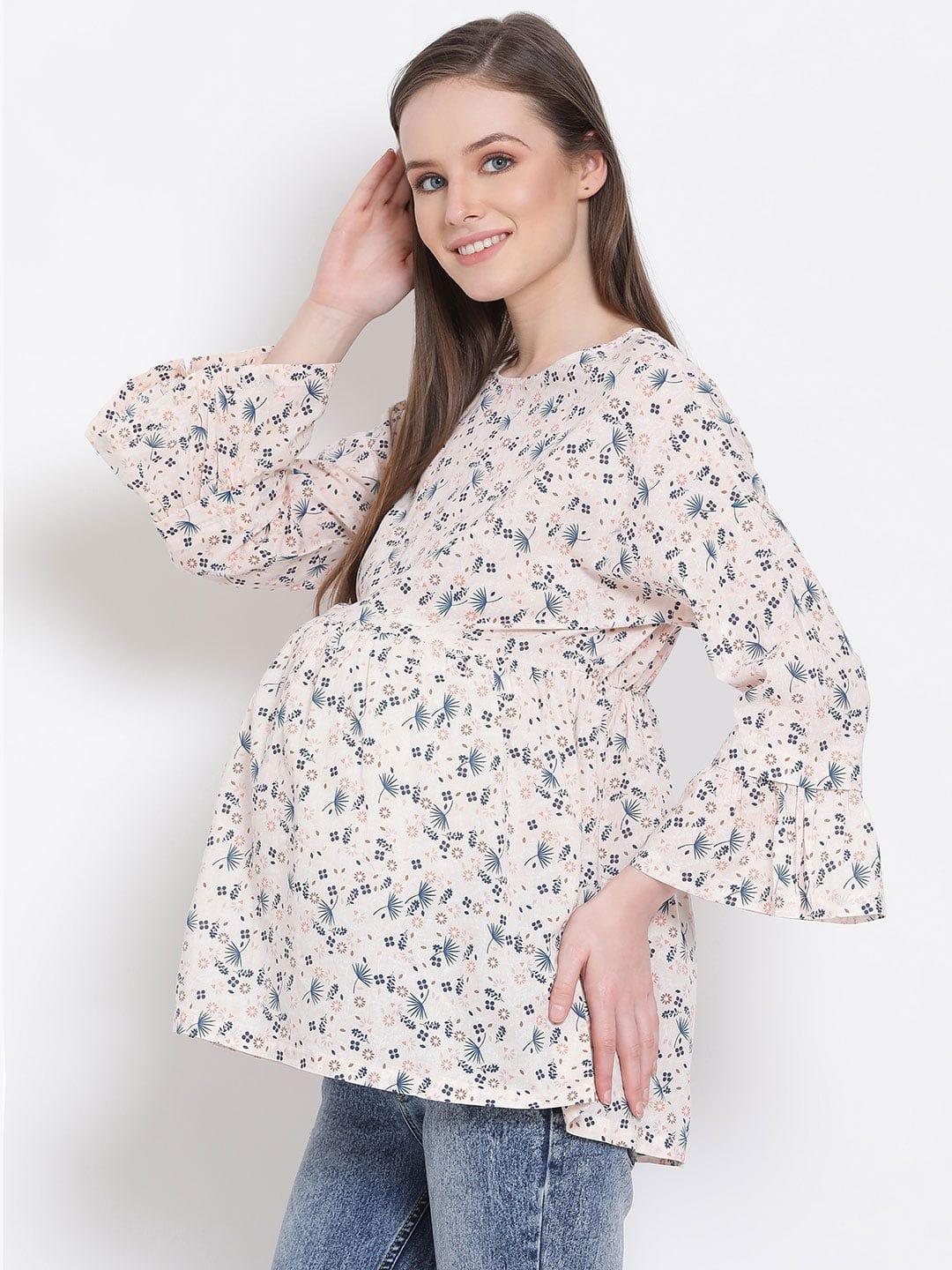 Floral Print Peach Maternity Top For Expecting Mothers Today - oxolloxo