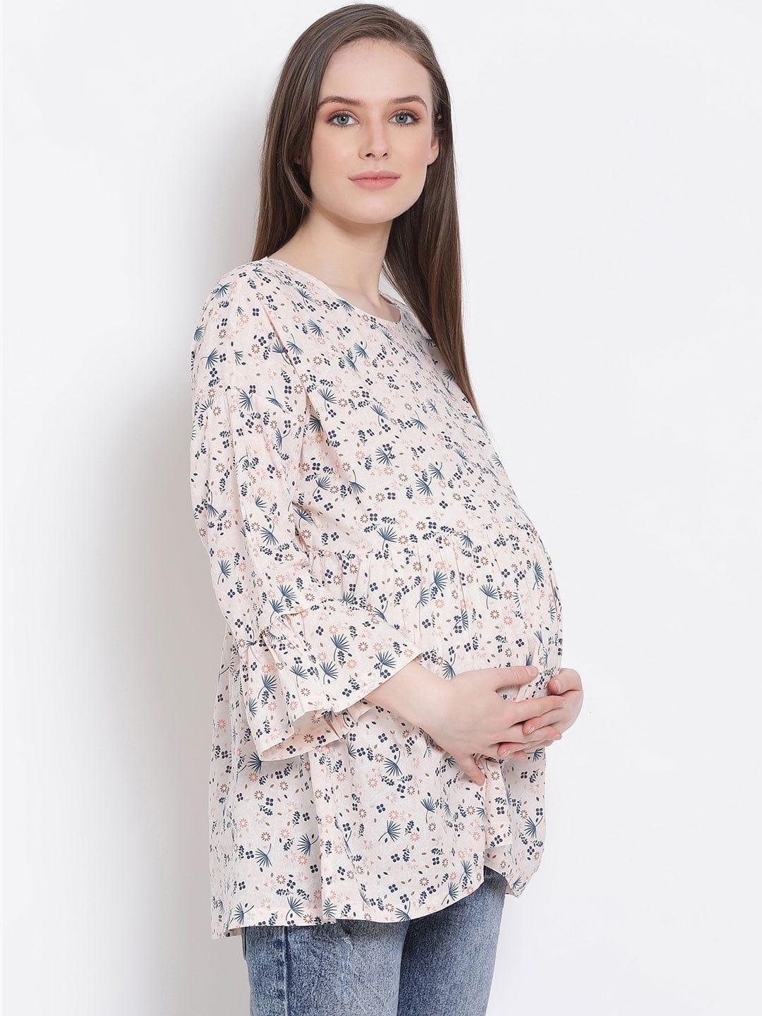 Floral Print Peach Maternity Top For Expecting Mothers Today - oxolloxo