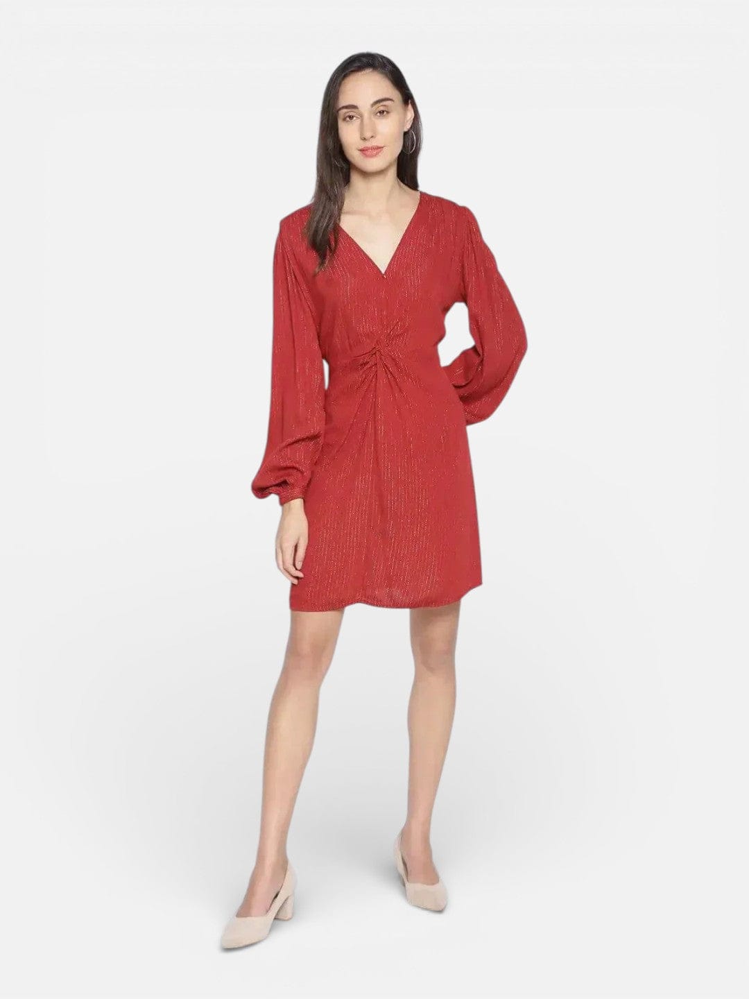 Women's Red Lurex Stripe Dress