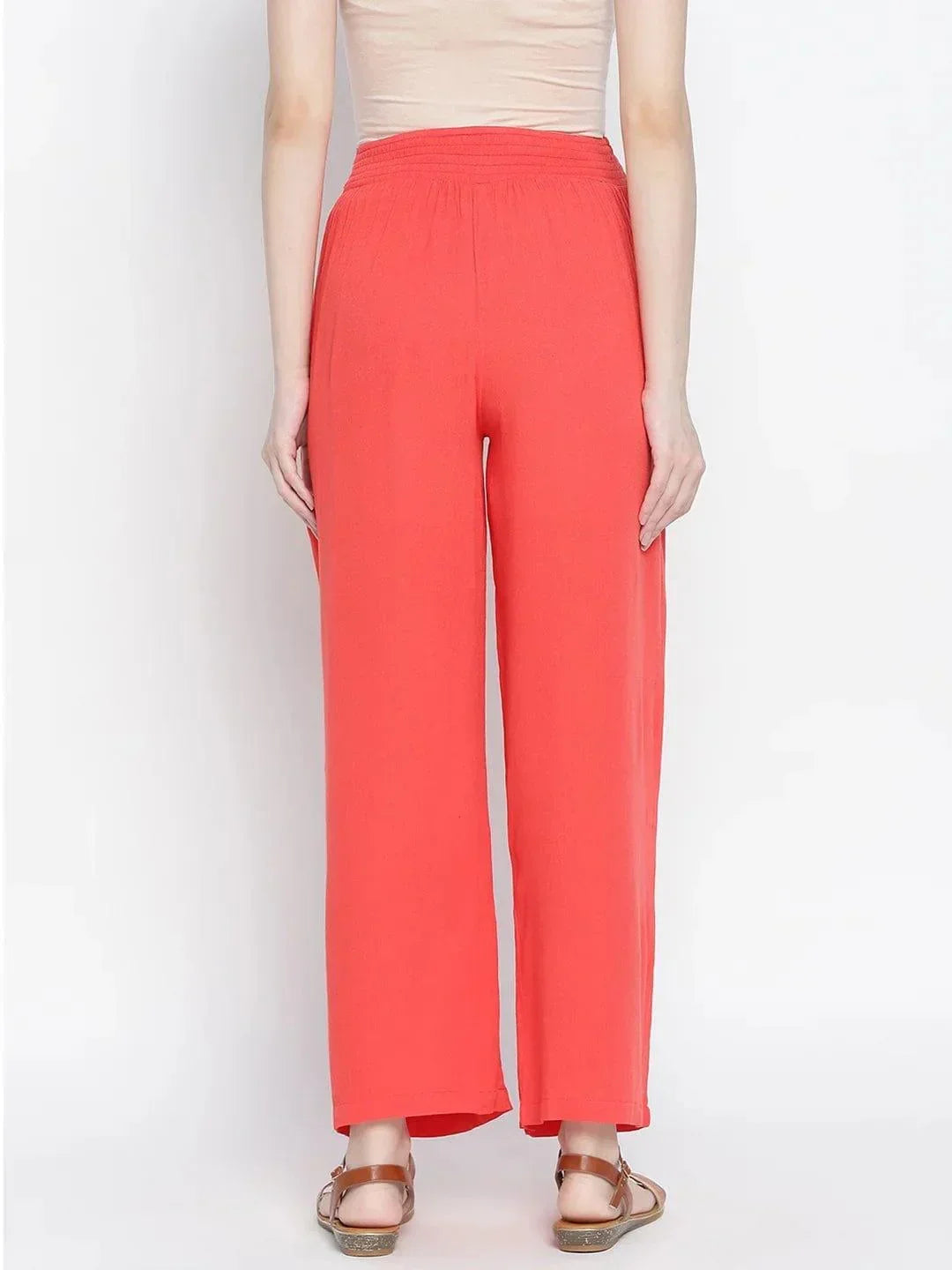 Ruby Red Flush Maternity Smocking Waist Pants For Expecting Moms - oxolloxo