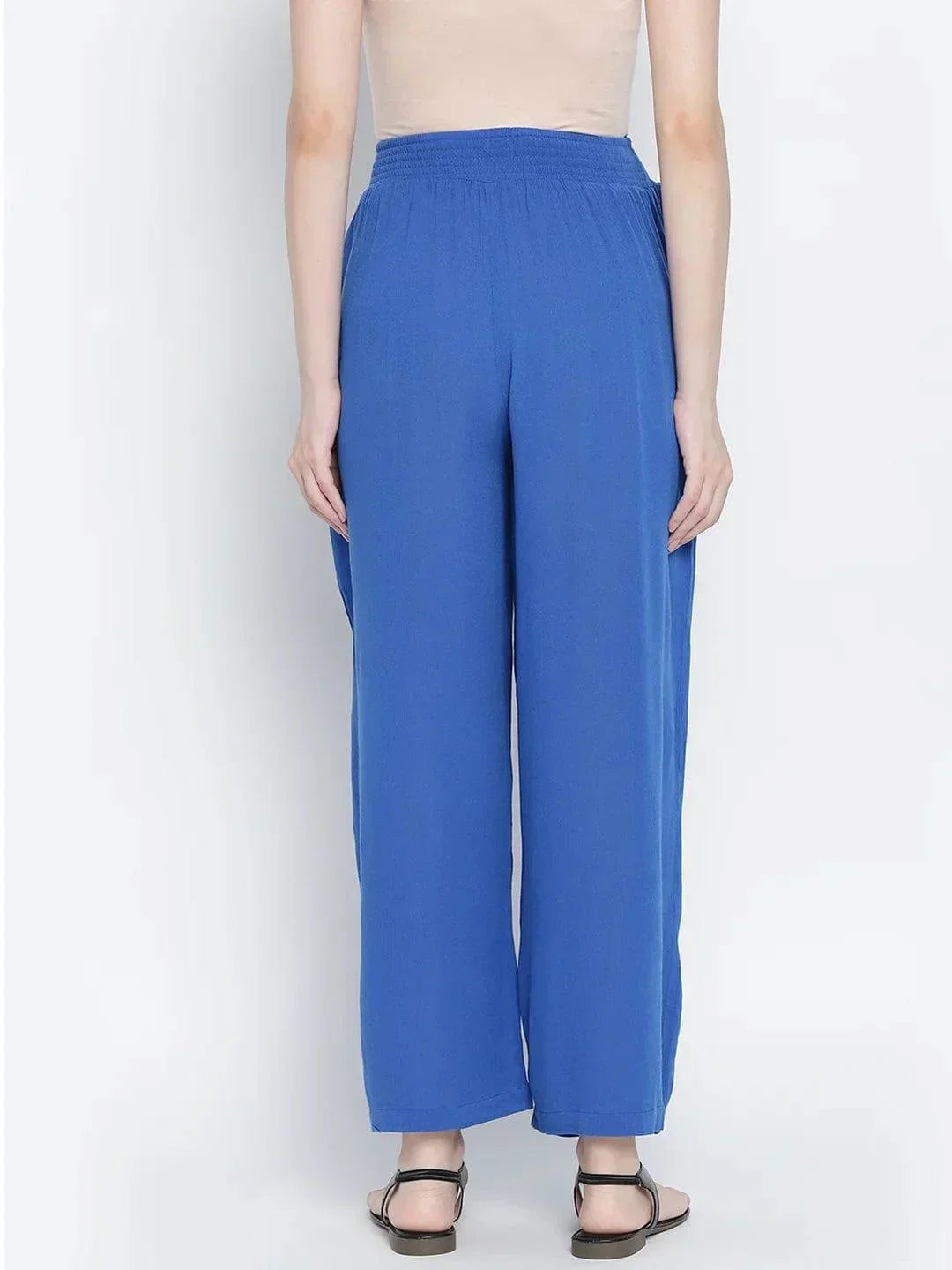 Blast Aqua Blue Maternity Smocking Waist Pants For Women - oxolloxo
