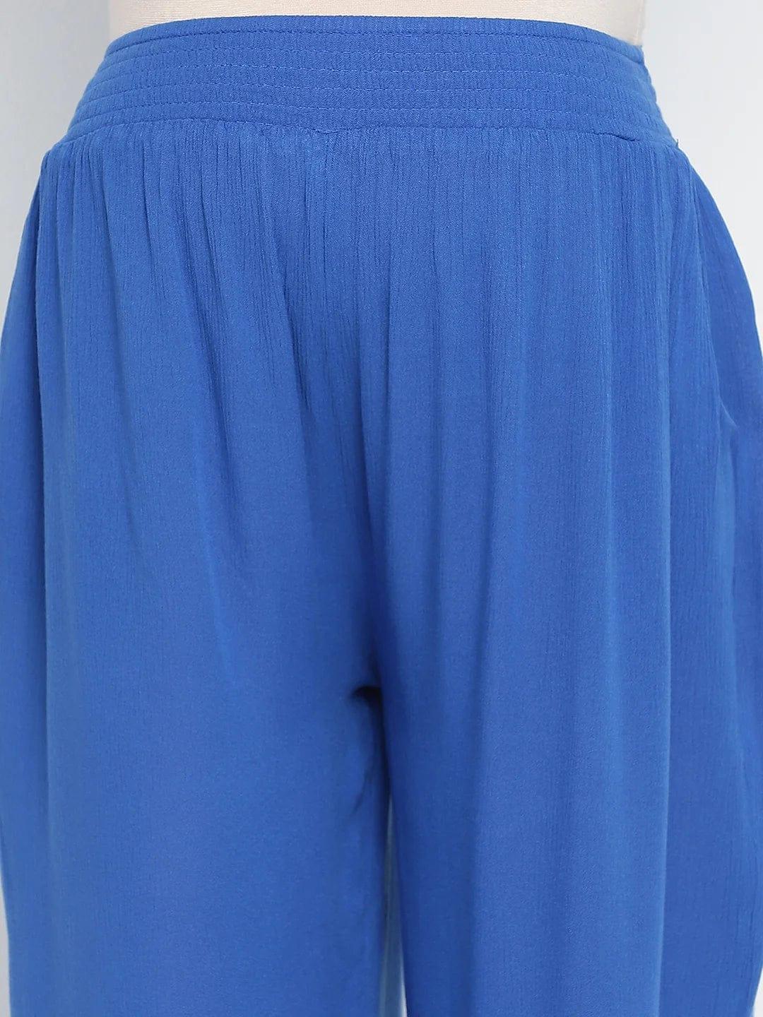 Blast Aqua Blue Maternity Smocking Waist Pants For Women - oxolloxo