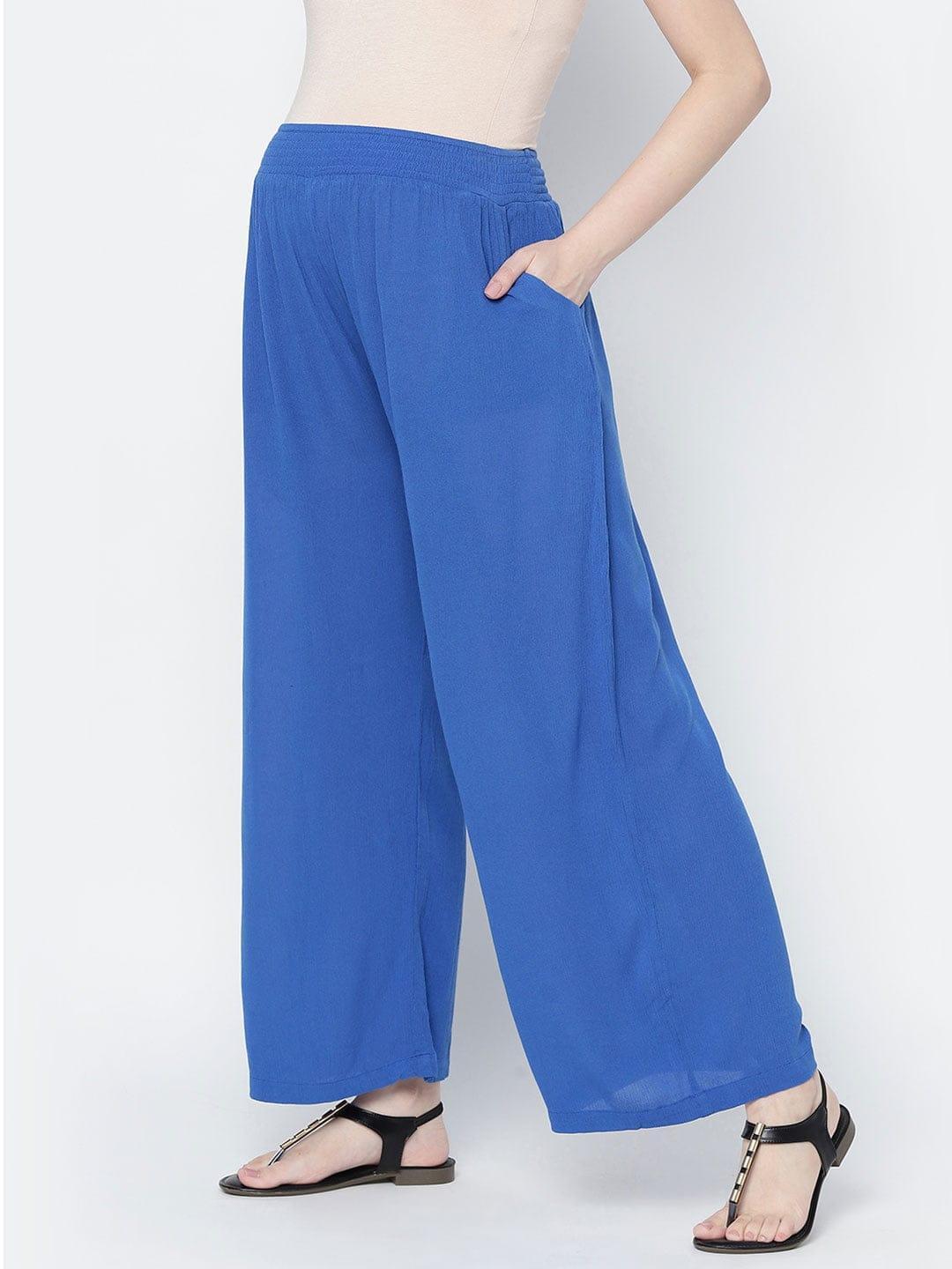 Blast Aqua Blue Maternity Smocking Waist Pants For Women - oxolloxo