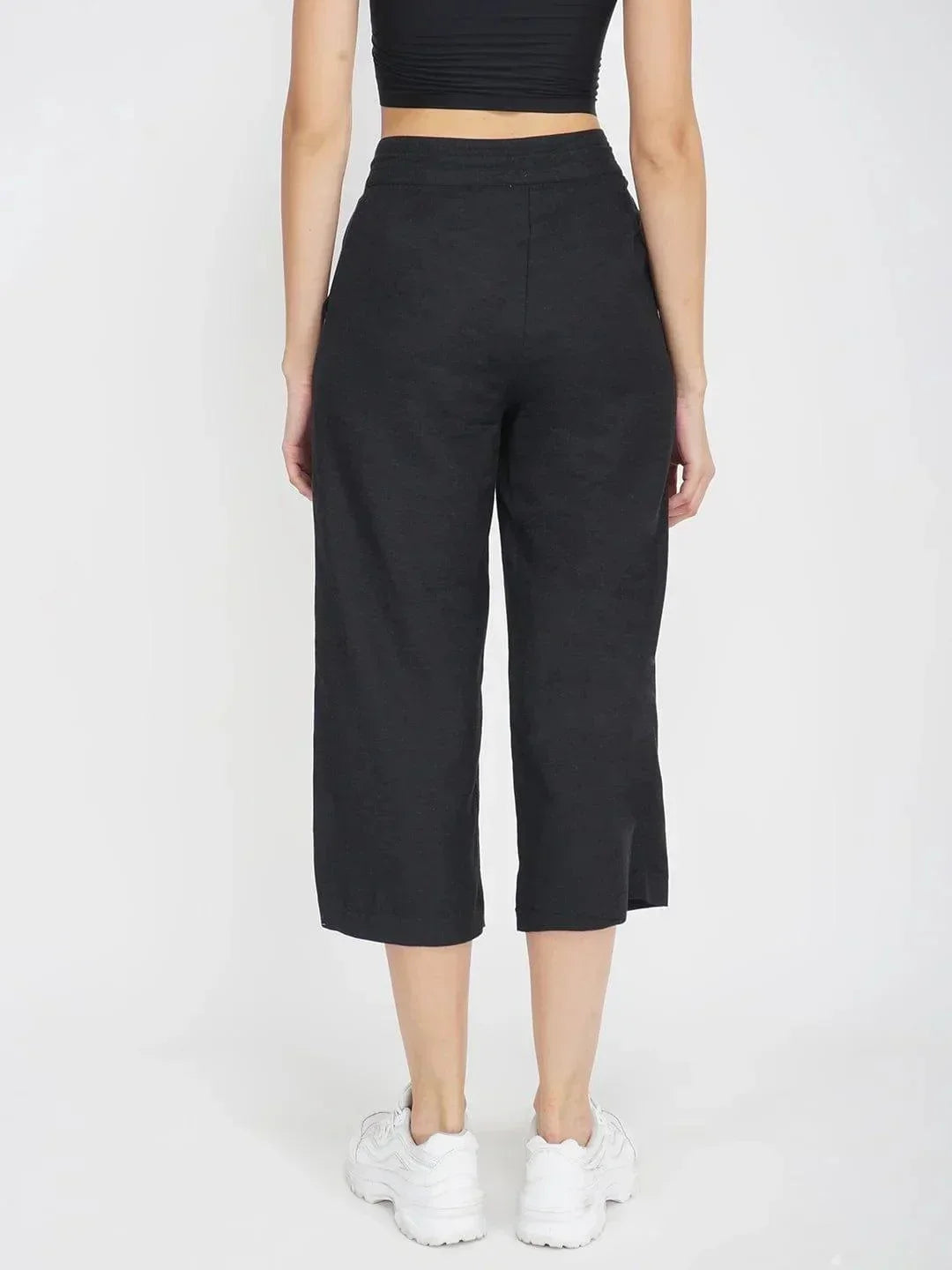 Solid Black Womenâ€™s Trouser Linen Blend Pant For Comfortable Fit - oxolloxo