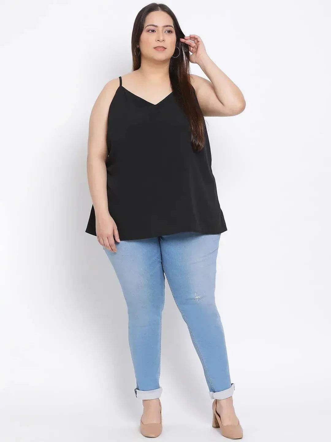 Black Basic Plus Size Spaghetti Top - oxolloxo