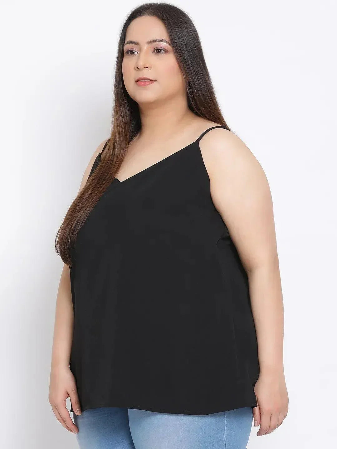 Black Basic Plus Size Spaghetti Top - oxolloxo