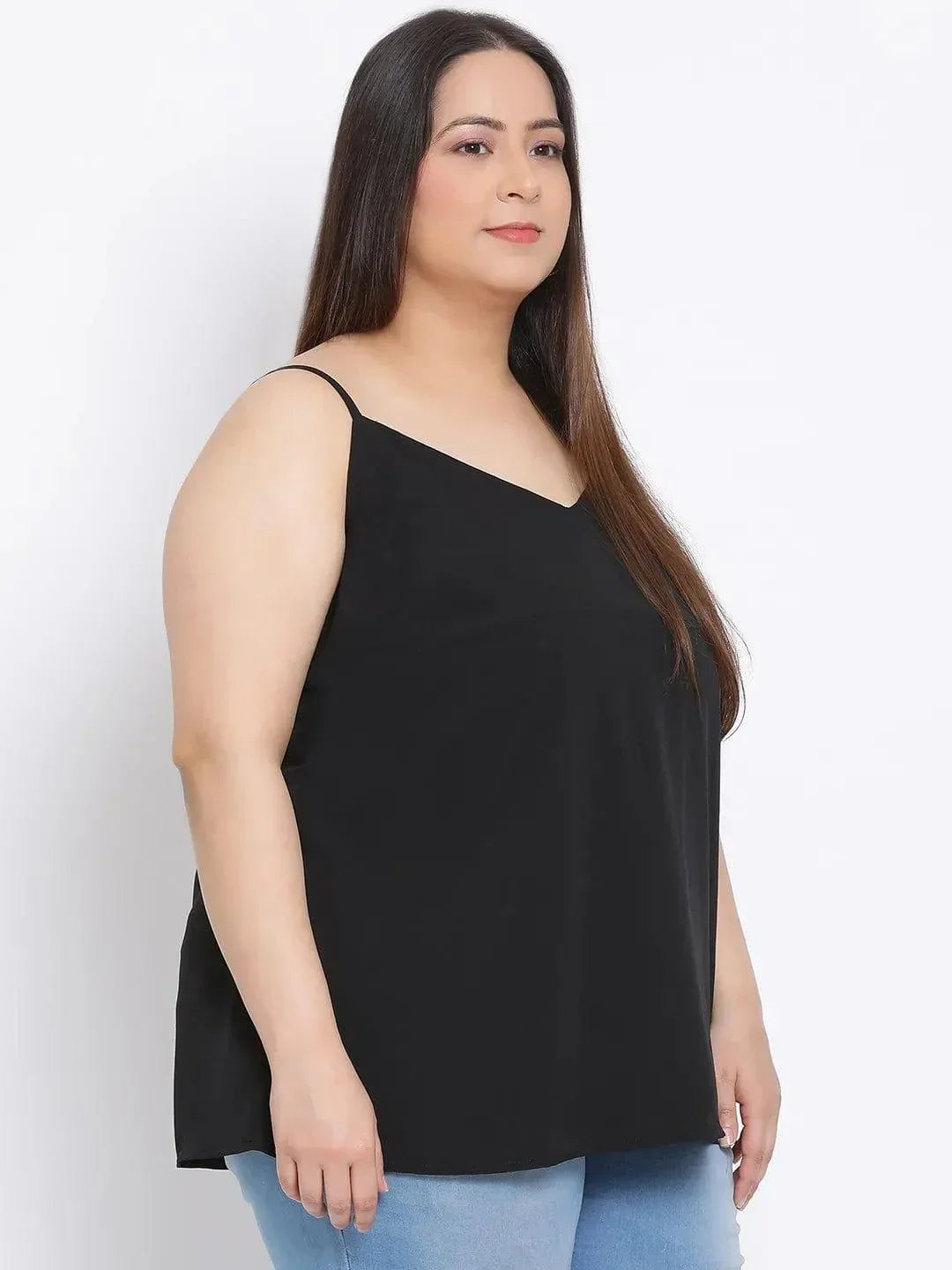 Black Basic Plus Size Spaghetti Top - oxolloxo