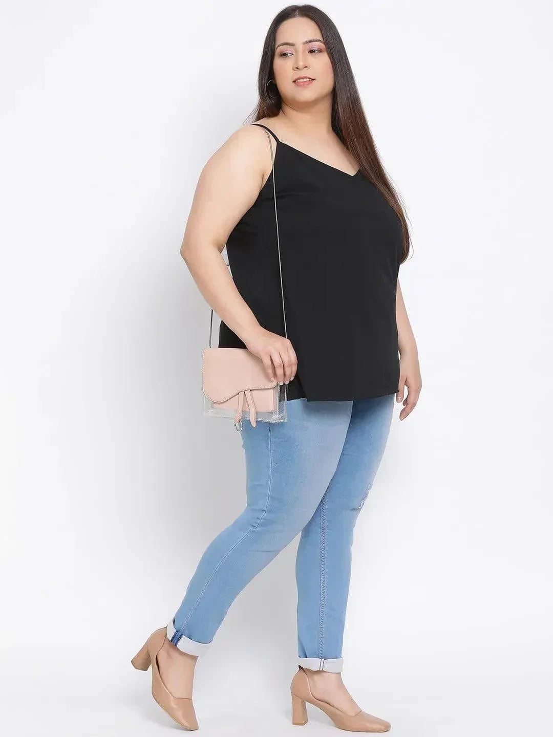 Black Basic Plus Size Spaghetti Top - oxolloxo