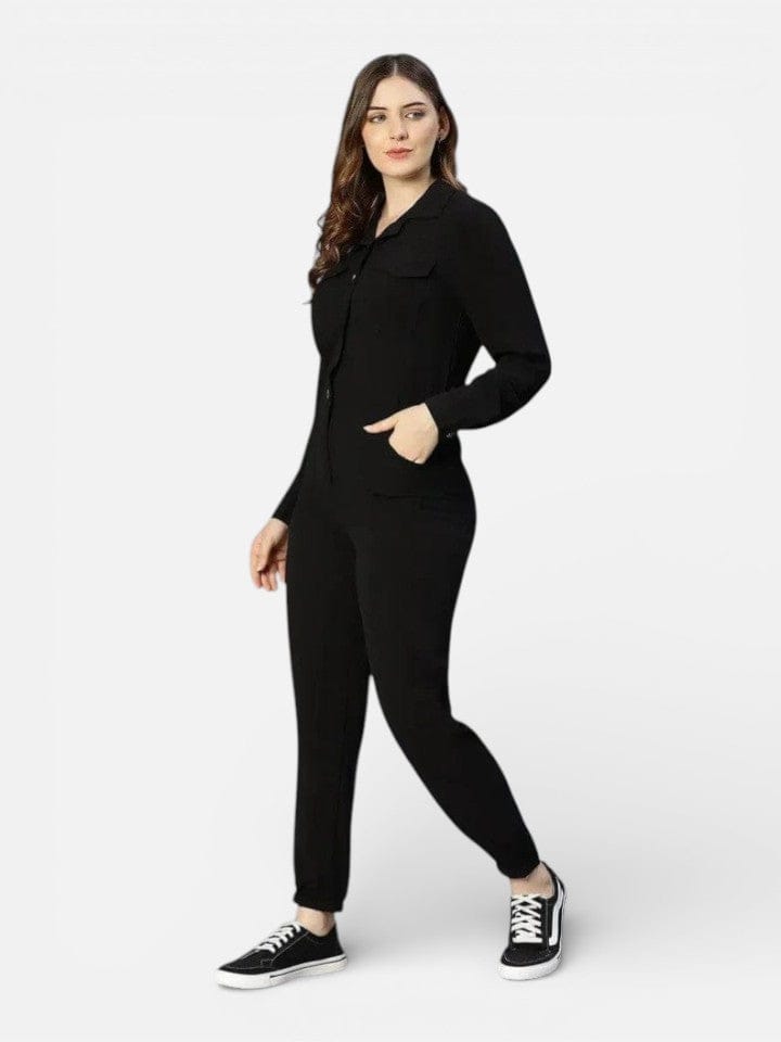 Women's Black Polyester Jumpsuit