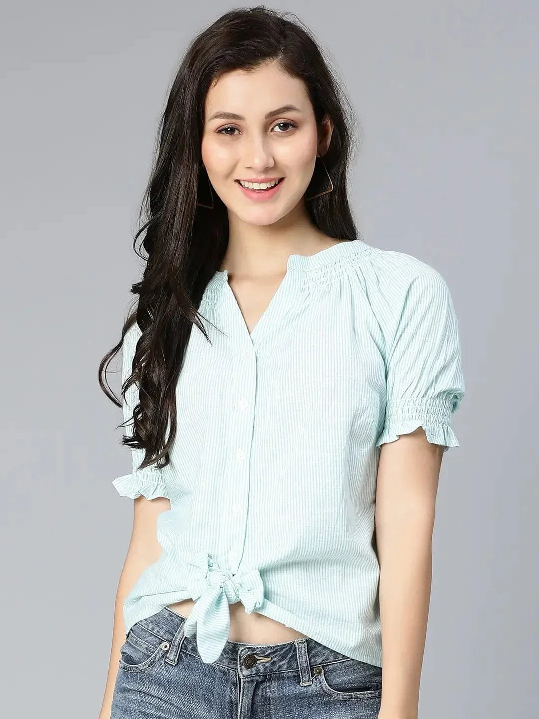 Women's Green Stripe Printed Top