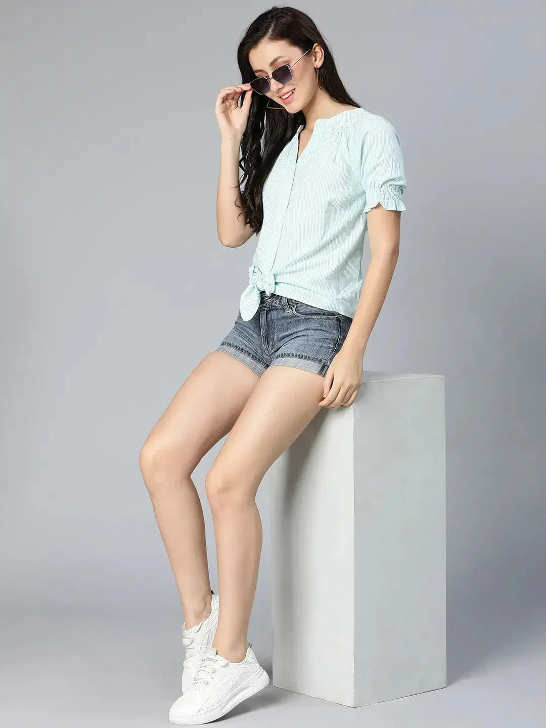 Women's Green Stripe Printed Top