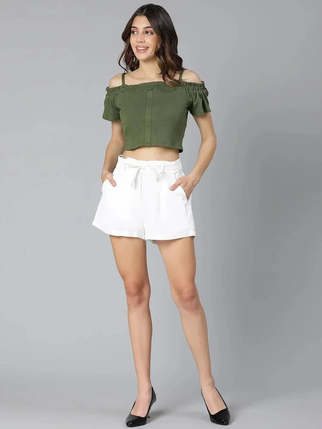 Stealed White Linen Blend Women Shorts For Hot Summer - oxolloxo