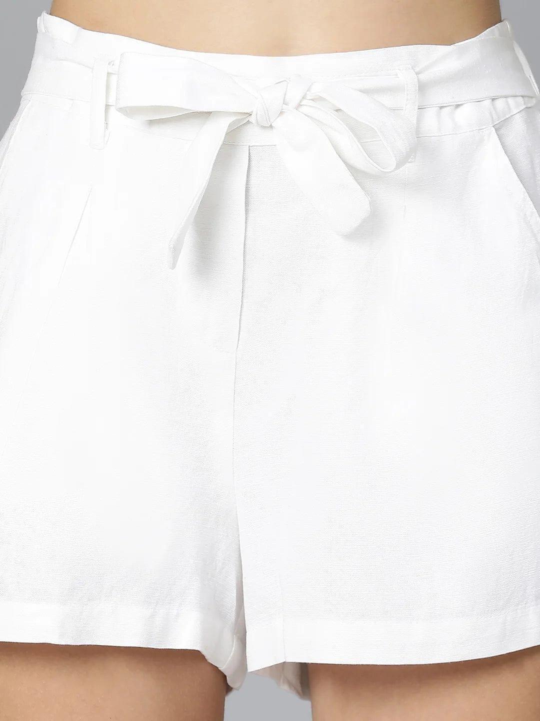 Stealed White Linen Blend Women Shorts For Hot Summer - oxolloxo