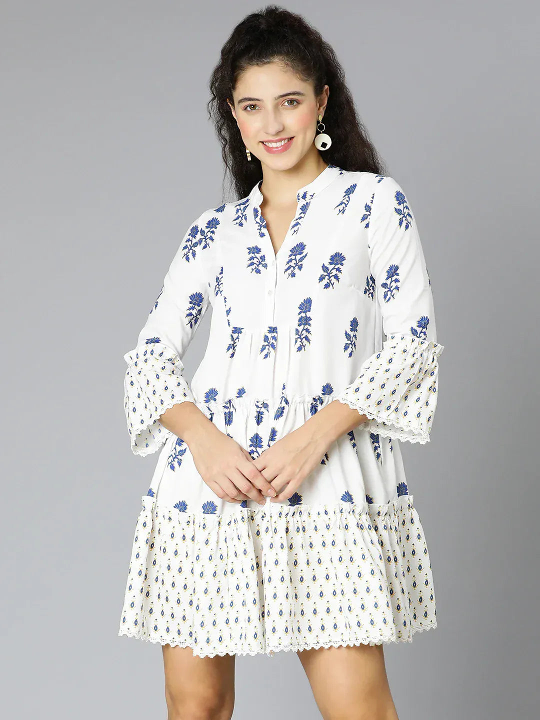 White Floral Print Dress