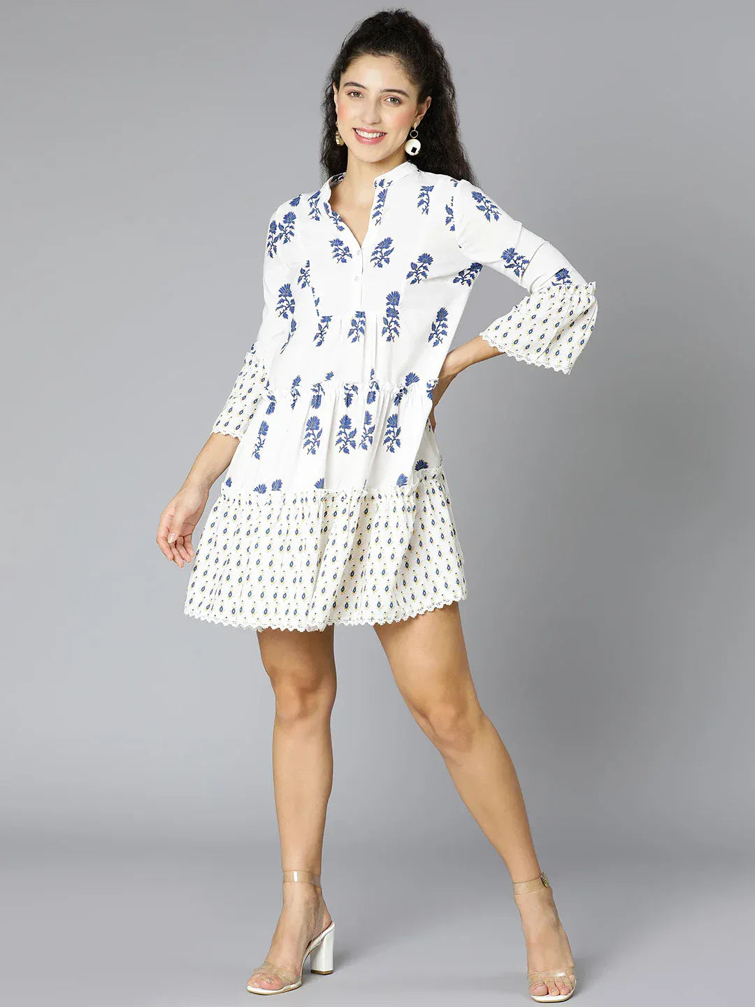 White Floral Print Dress