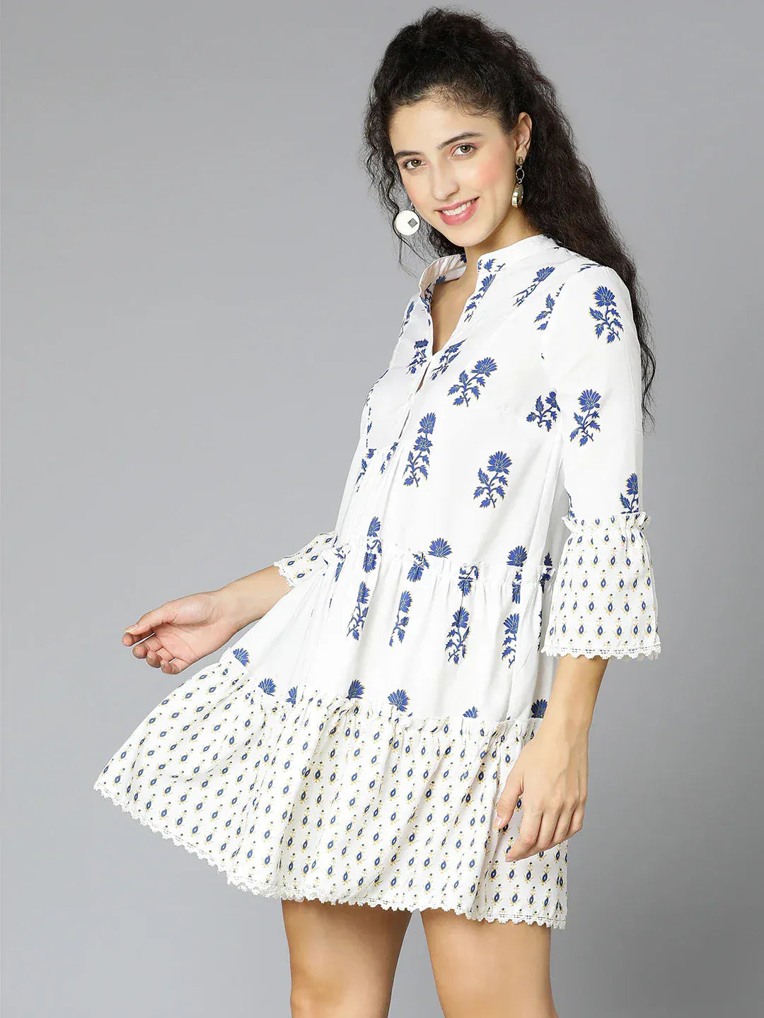 White Floral Print Dress
