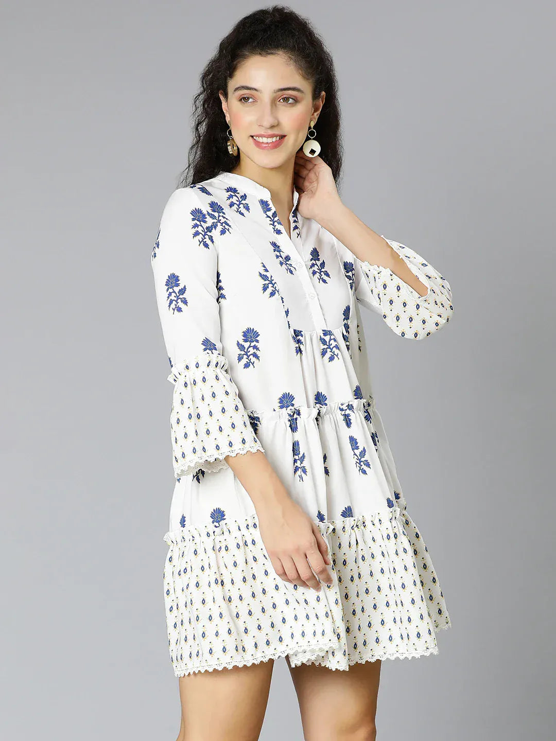 White Floral Print Dress