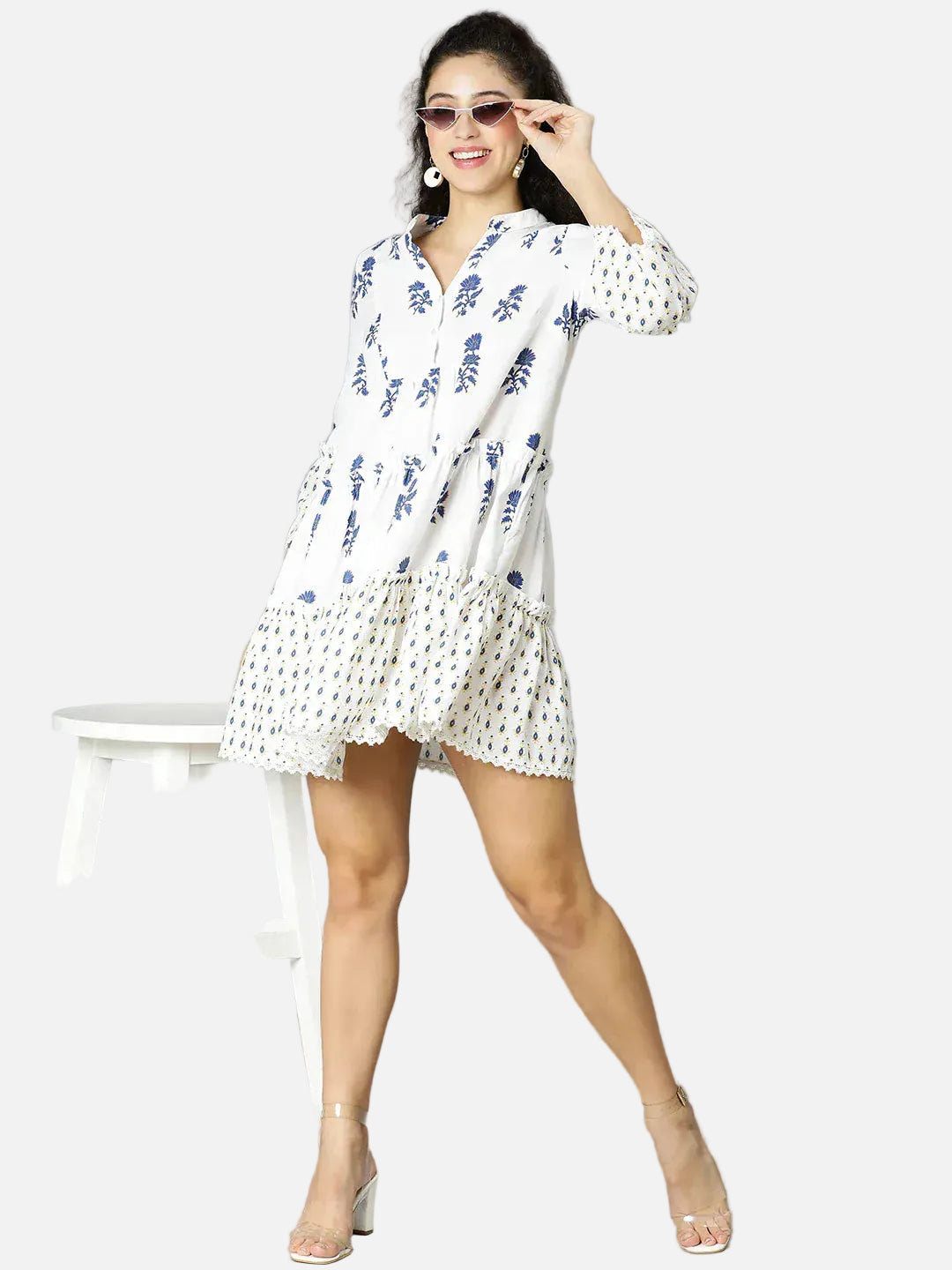 White Floral Print Dress