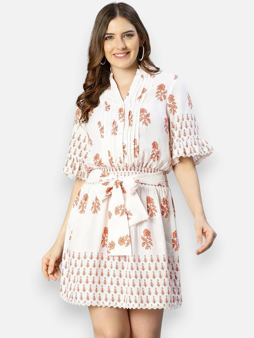 White Floral Print Dress