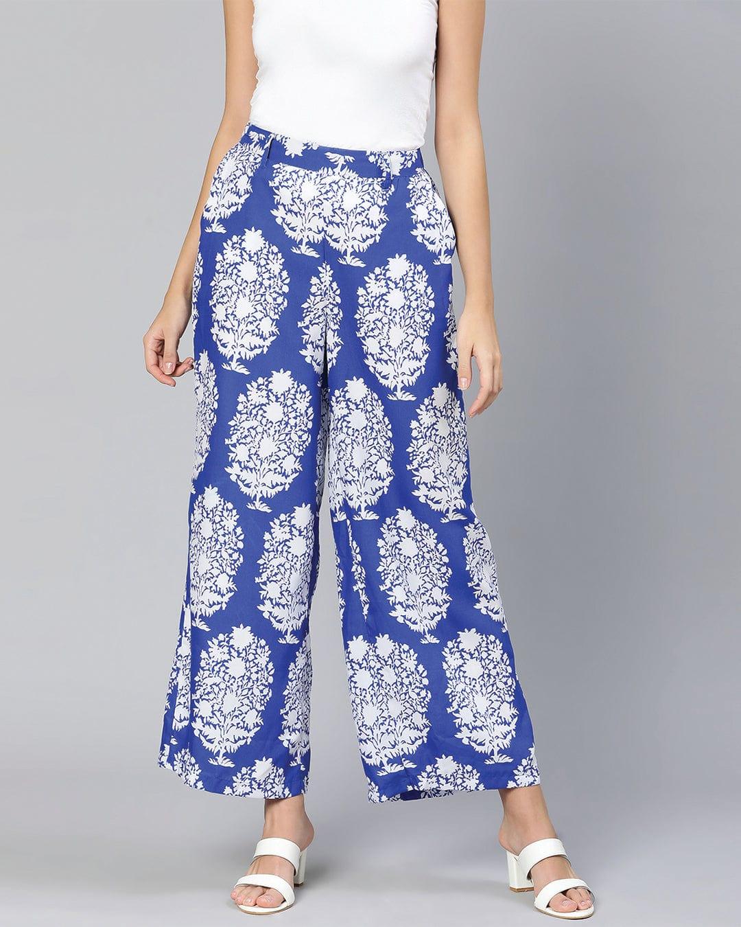 Women's Blue Tropicalm Print Pant