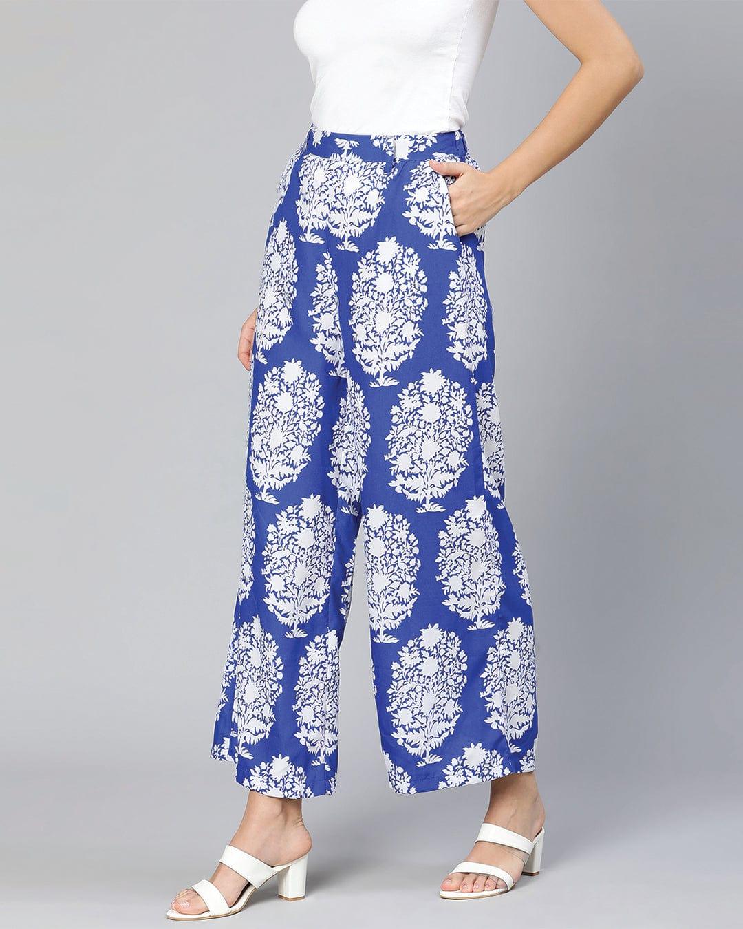 Women's Blue Tropicalm Print Pant