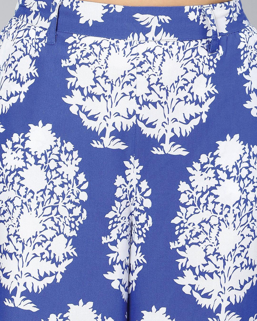 Women's Blue Tropicalm Print Pant