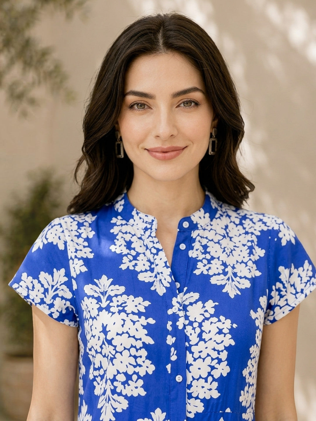 freely blue tropical printed button dowm women dress