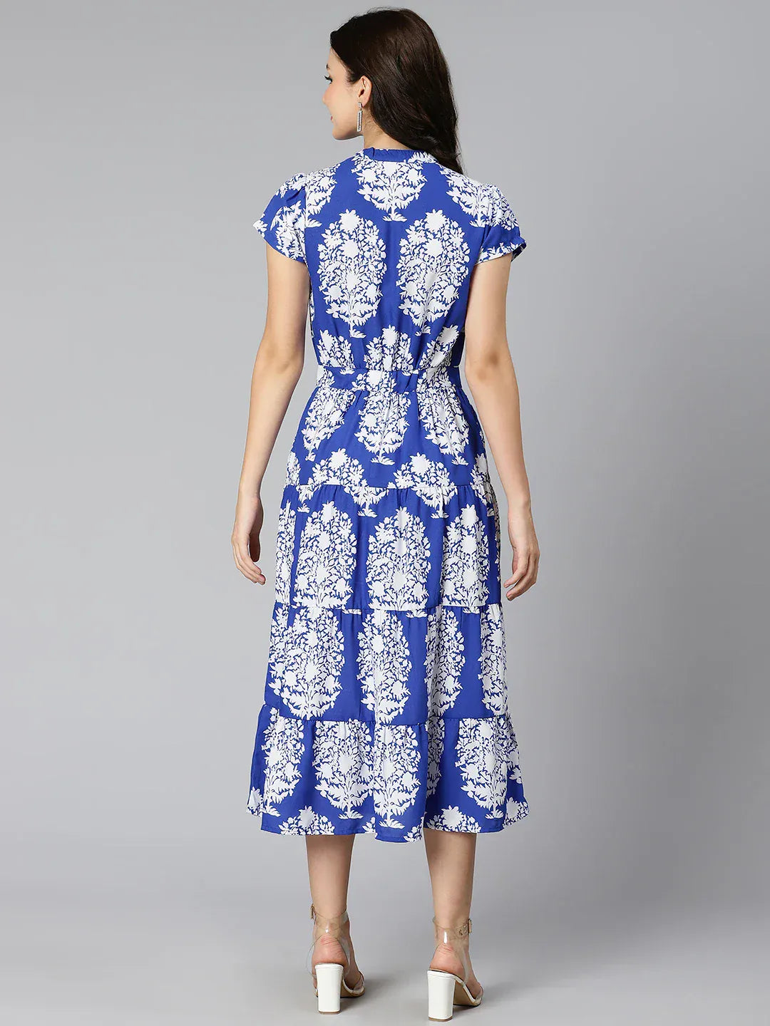 Blue Tropical Printed Rayon Dress