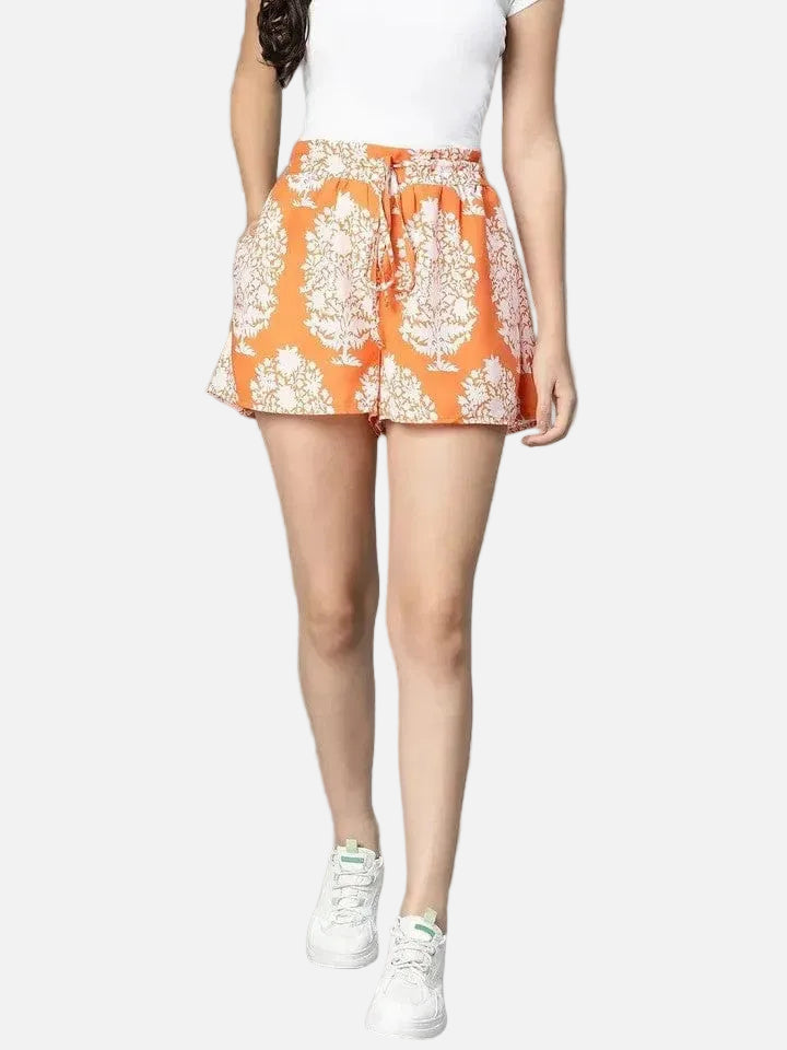 Orange Tropical Print Short