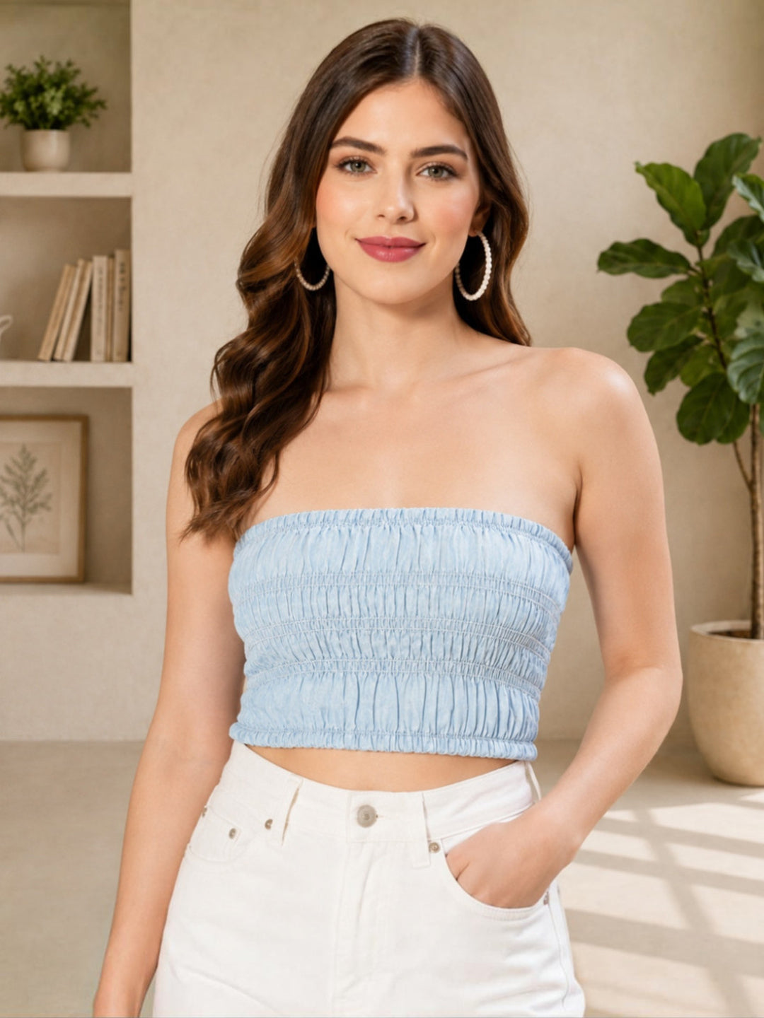 Women's Light Blue Cotton Top