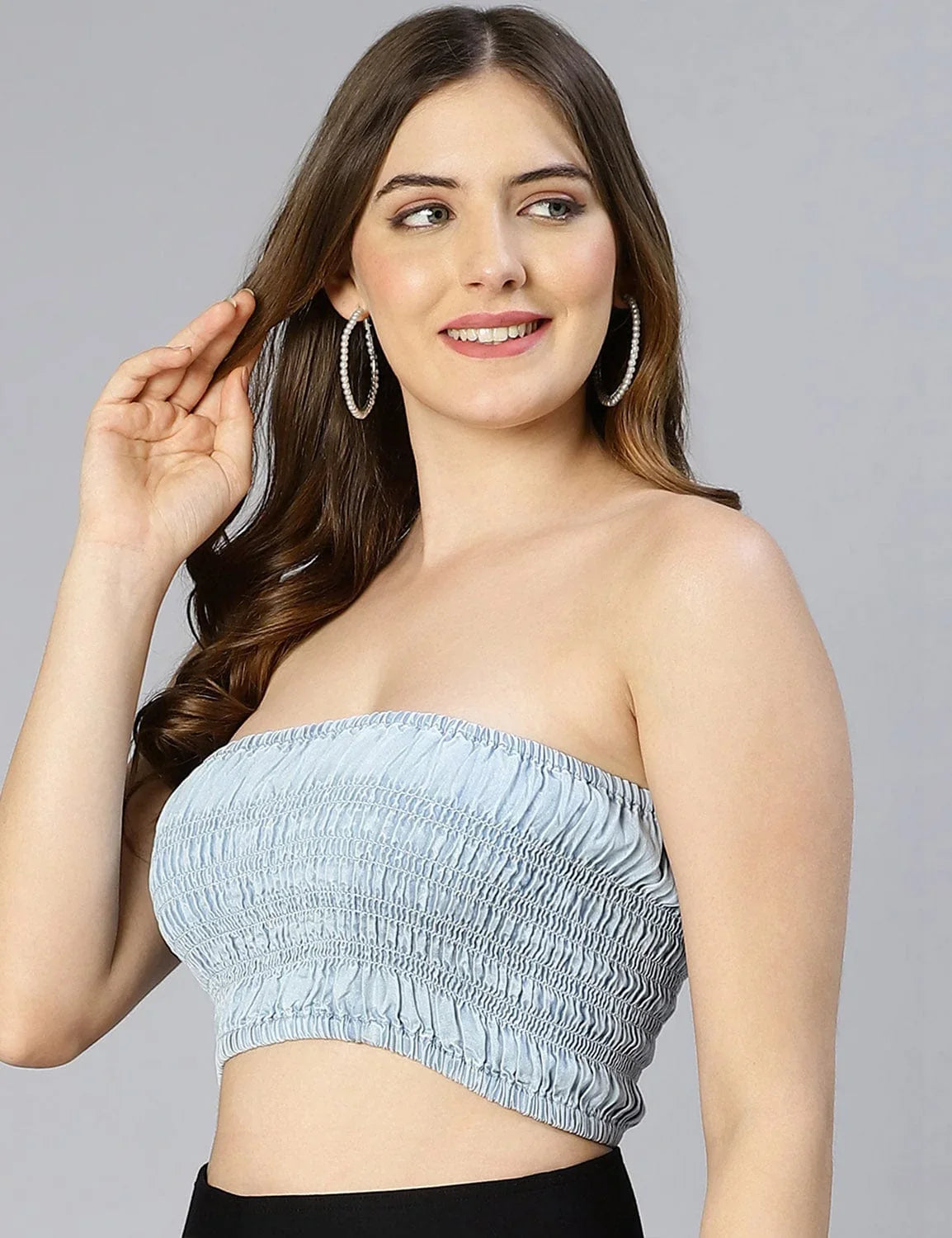 Glacial Light Blue Smocked Women Tube Top - oxolloxo