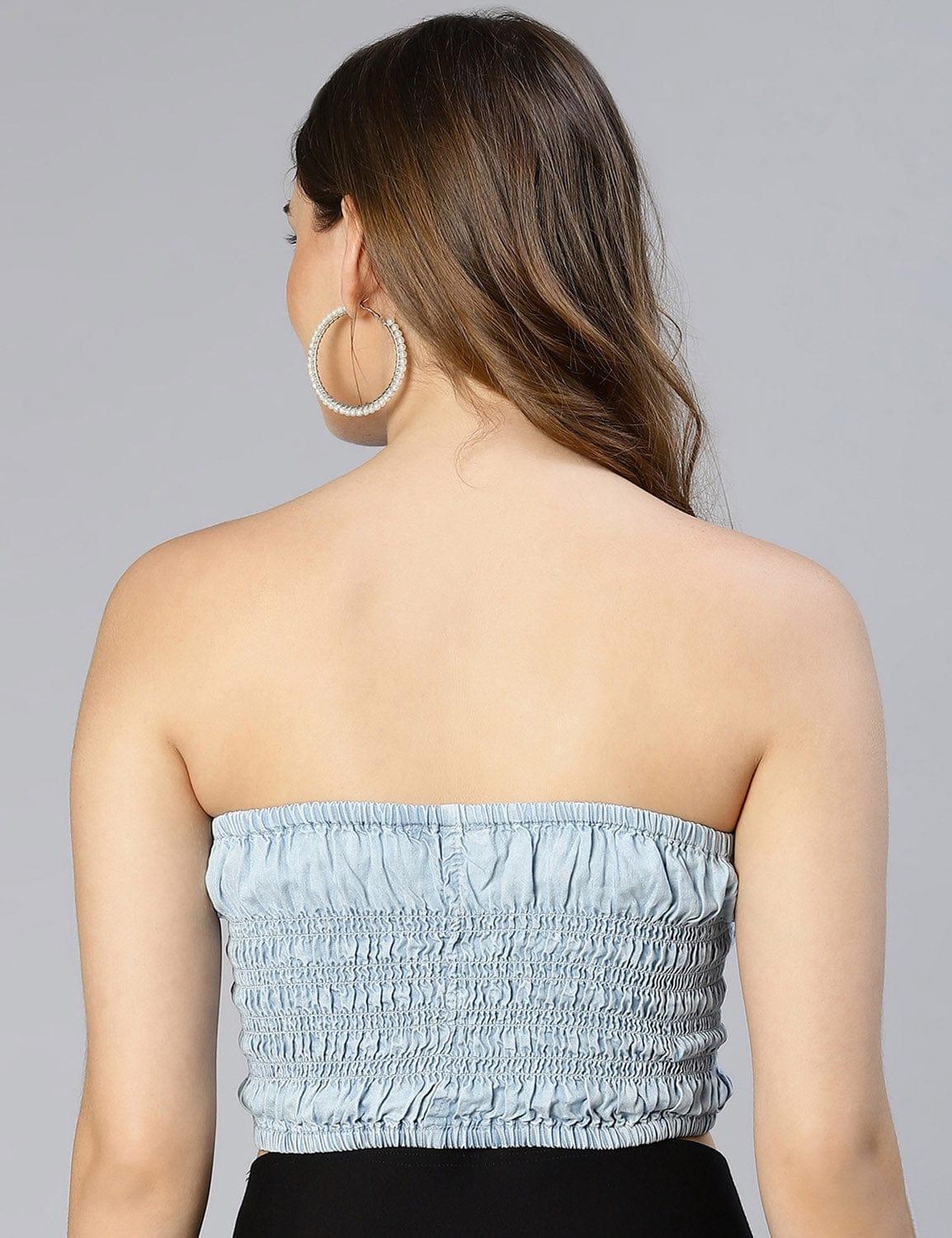 Glacial Light Blue Smocked Women Tube Top - oxolloxo
