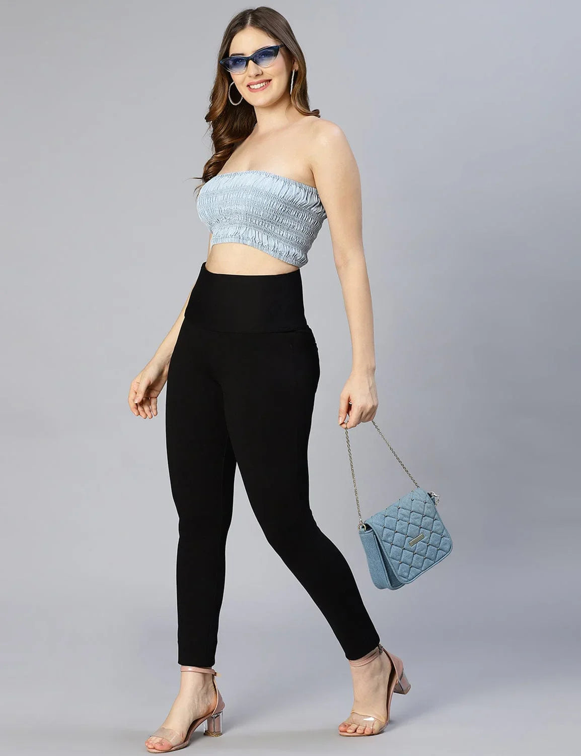 Glacial Light Blue Smocked Women Tube Top - oxolloxo