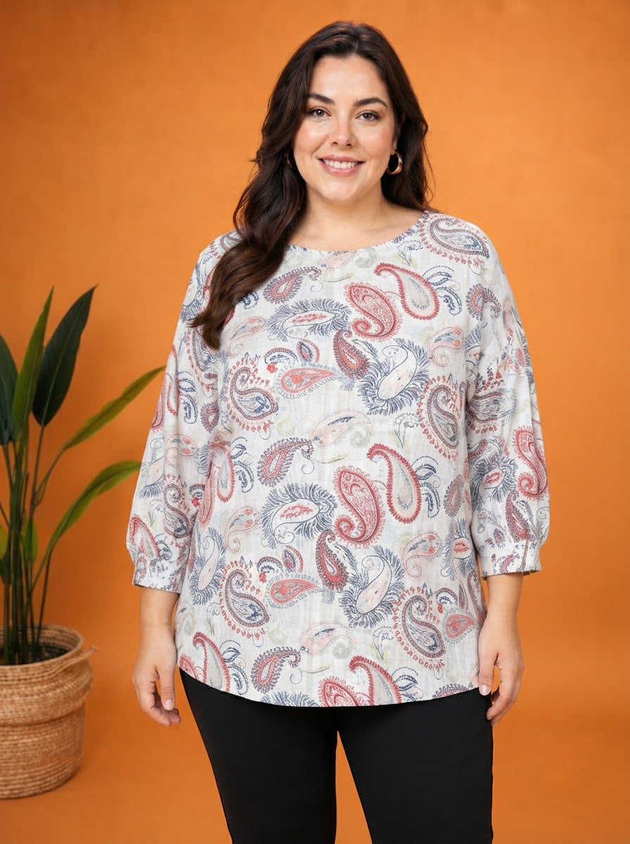 Plus Size Multicolor Printed Cotton Top