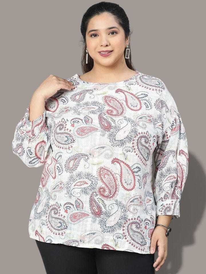 Plus Size Multicolor Printed Cotton Top