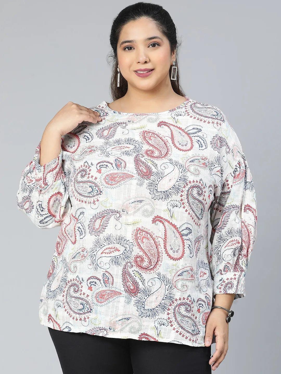 Plus Size Multicolor Printed Cotton Top