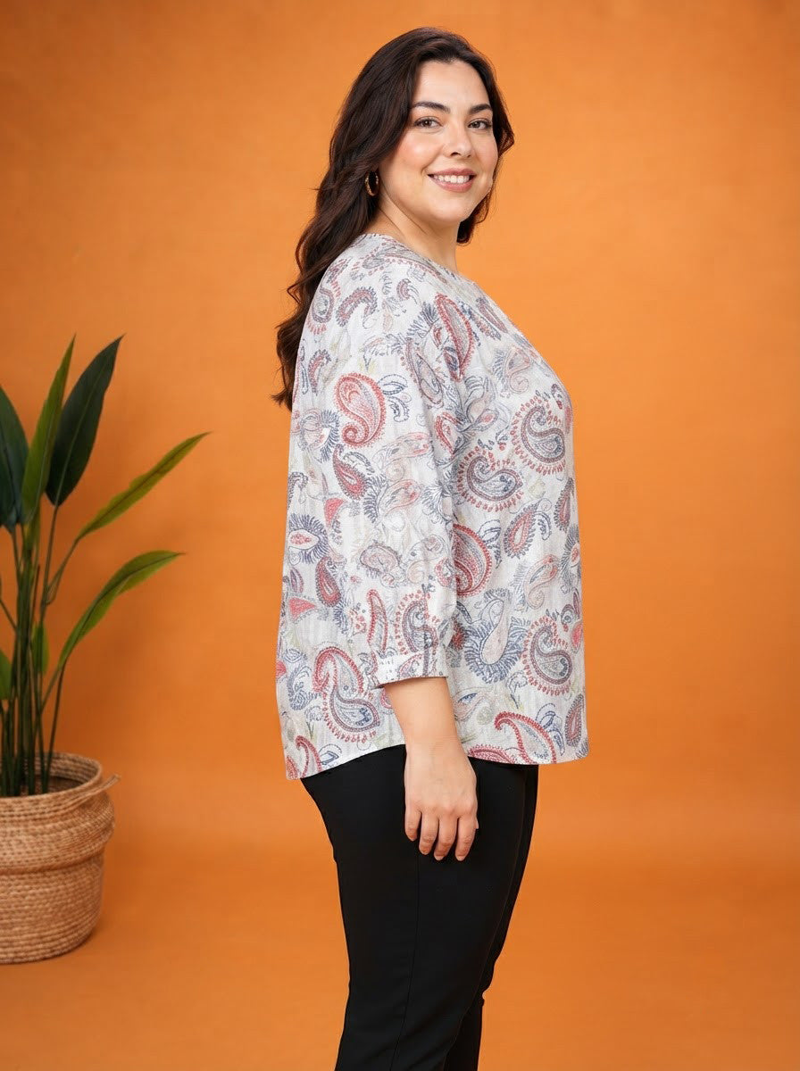 Plus Size Multicolor Printed Cotton Top