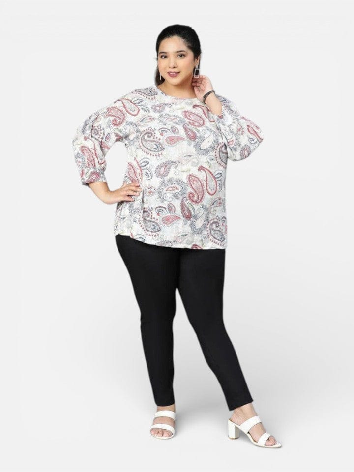 Plus Size Multicolor Printed Cotton Top