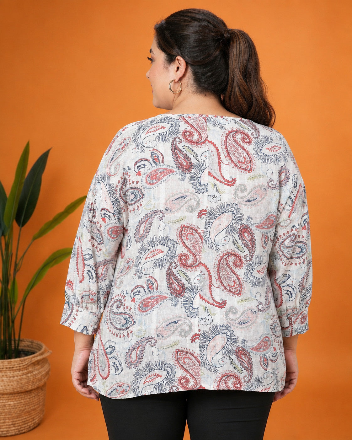 Plus Size Multicolor Printed Cotton Top