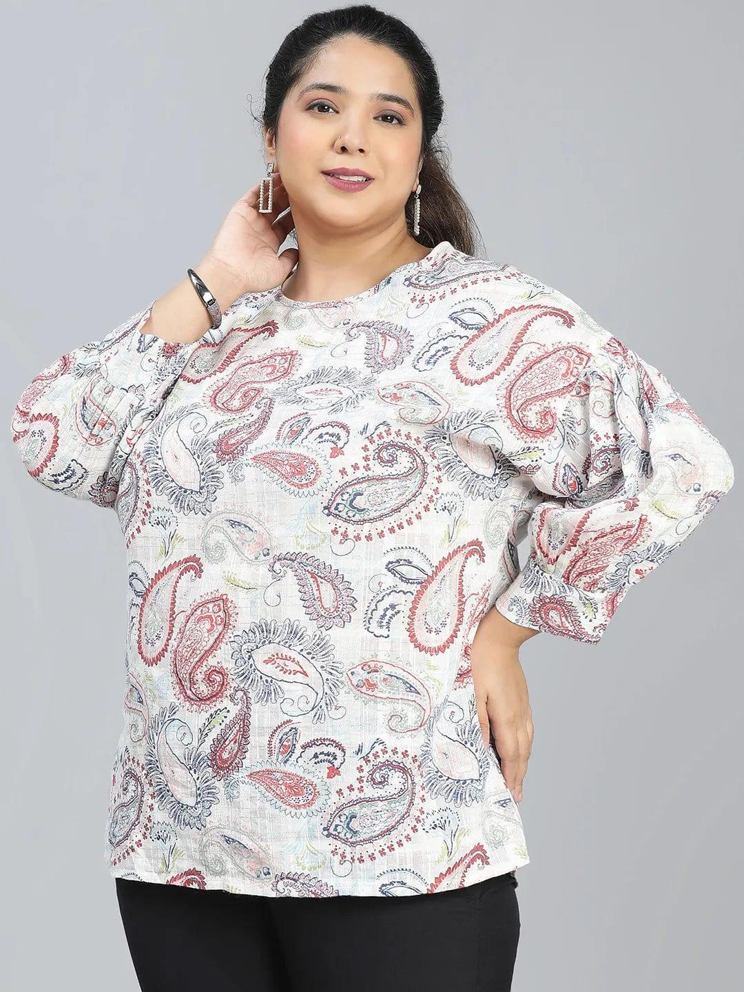Plus Size Multicolor Printed Cotton Top