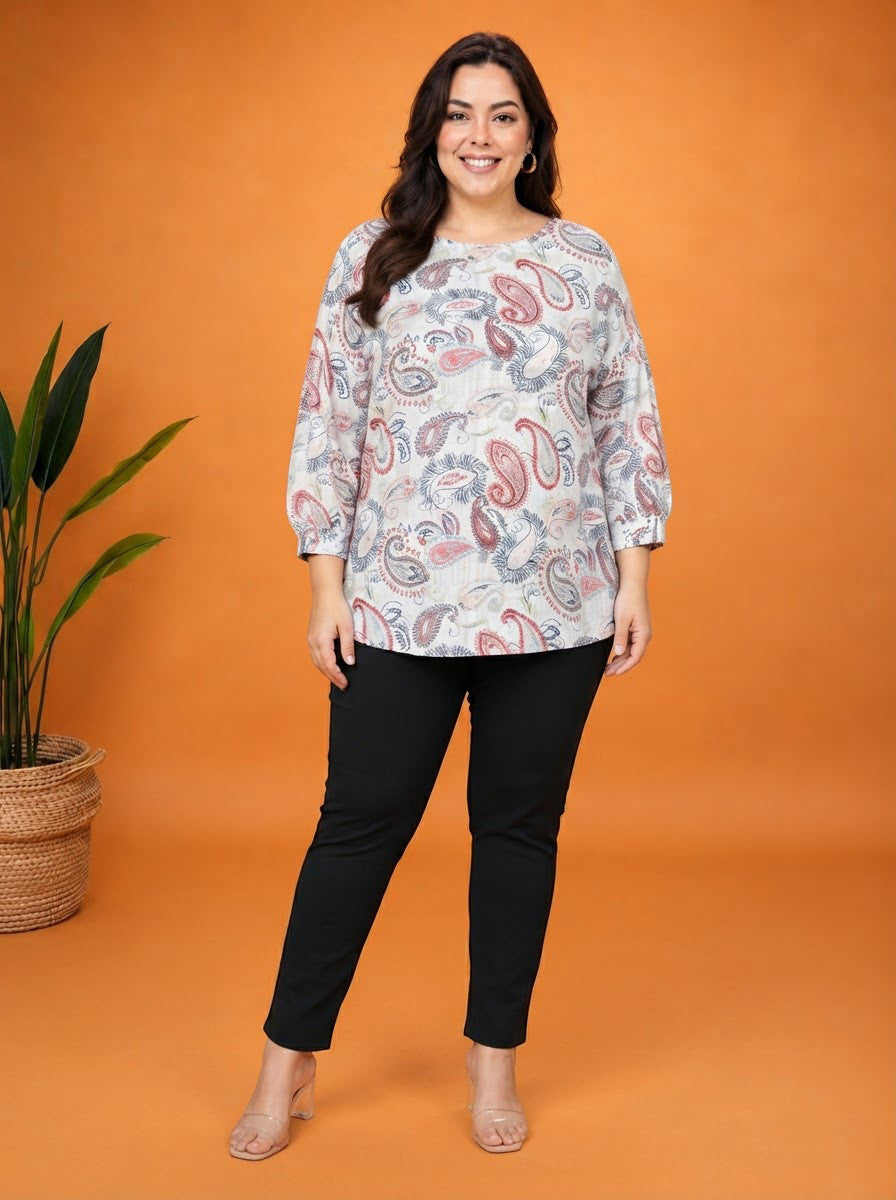 Plus Size Multicolor Printed Cotton Top