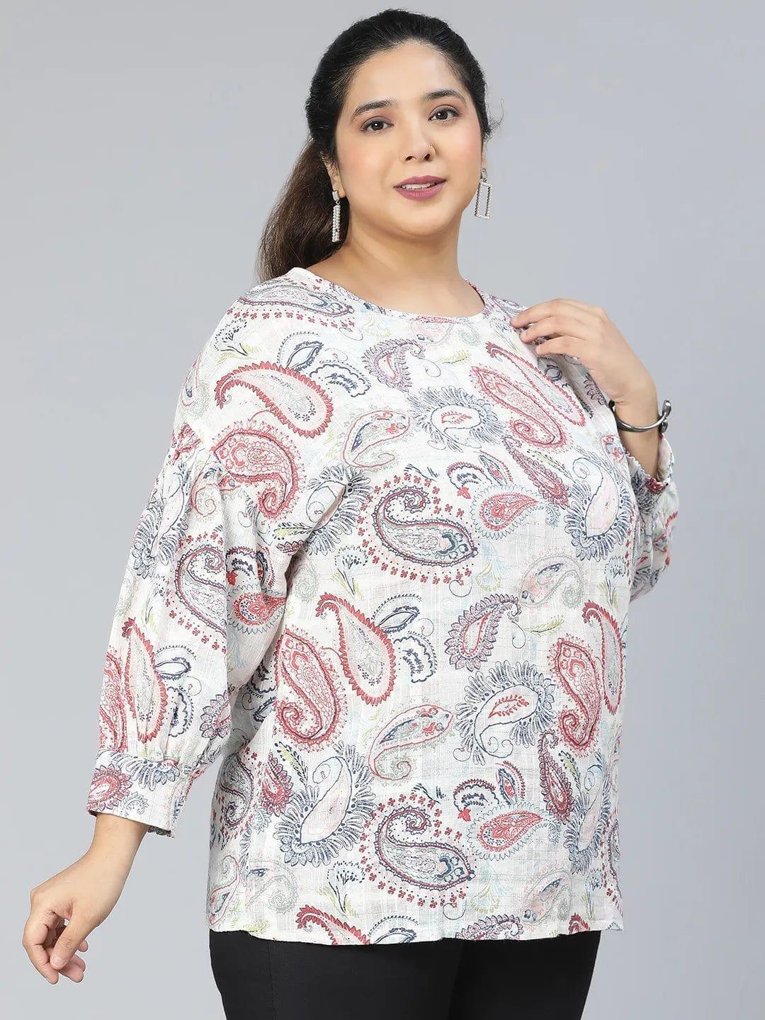 Plus Size Multicolor Printed Cotton Top