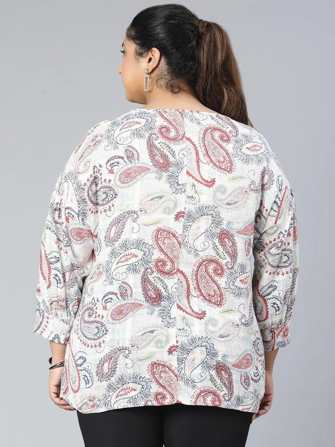 Plus Size Multicolor Printed Cotton Top