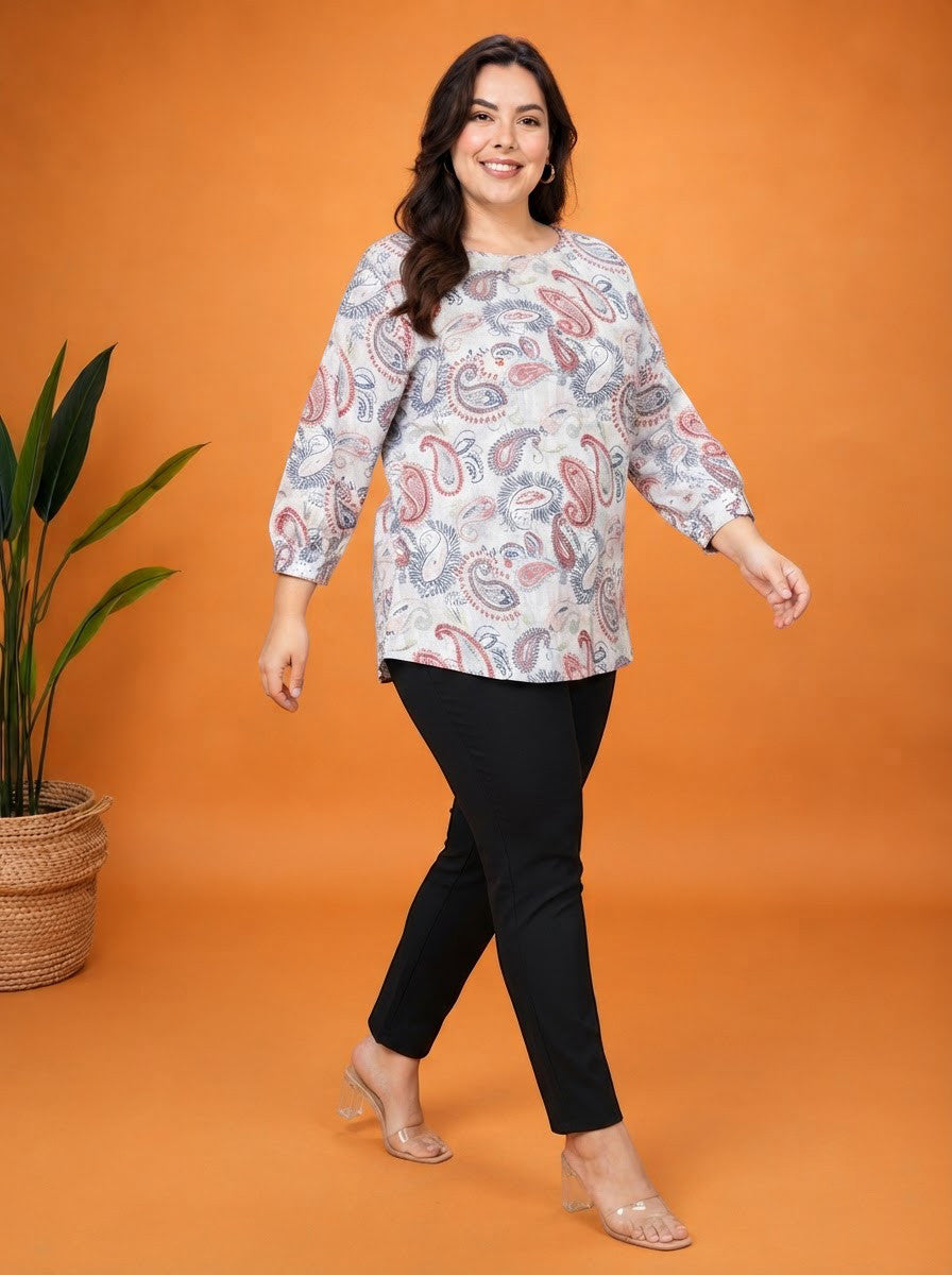 Plus Size Multicolor Printed Cotton Top