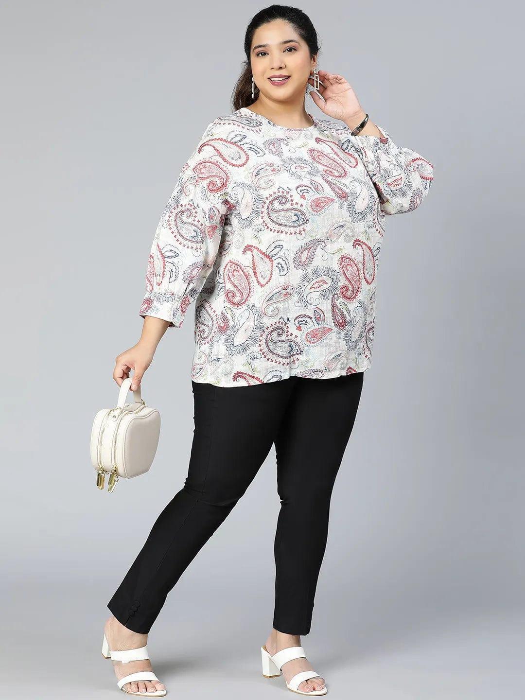 Plus Size Multicolor Printed Cotton Top