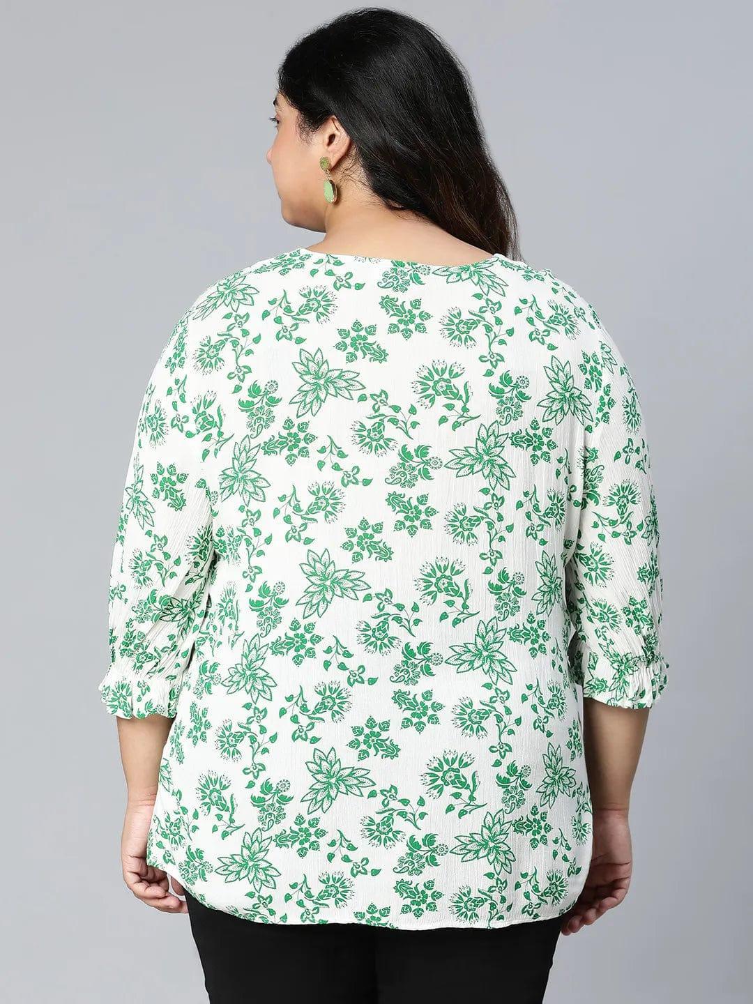 Plus size green floral print viscose top with bell sleeves, photo 5